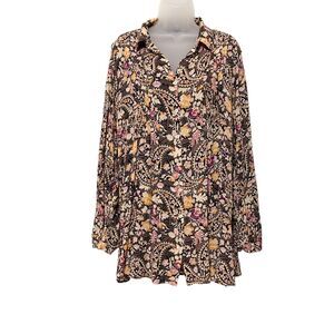 Jane and Delancey Womens Large Long Sleeve Multicolor Floral Pintuck Tunic Top